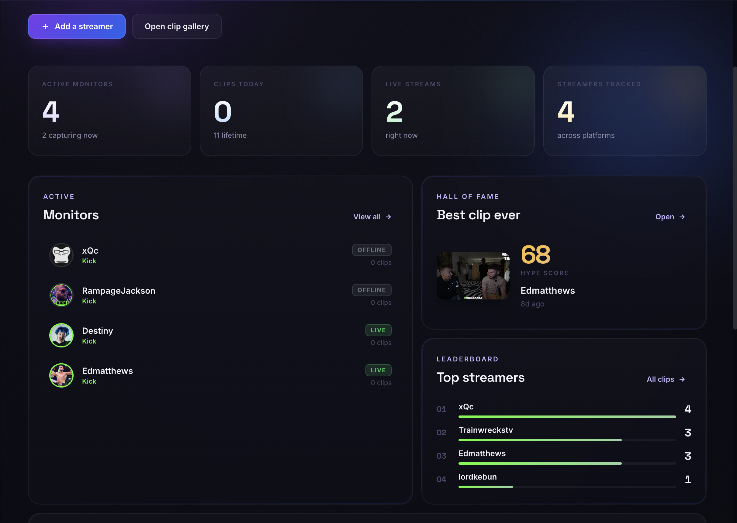 ClipStream Dashboard